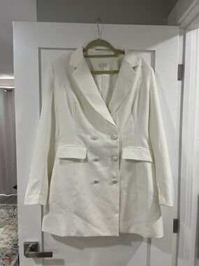 Women's Double-Breasted White Blazer Dress